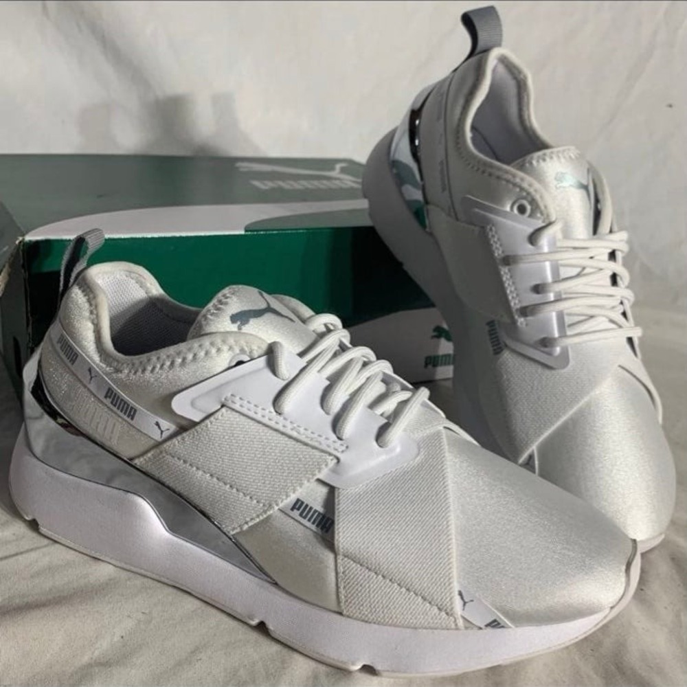 Puma Muse X-2 Metallic Silver White Sneakers Womans 6.5